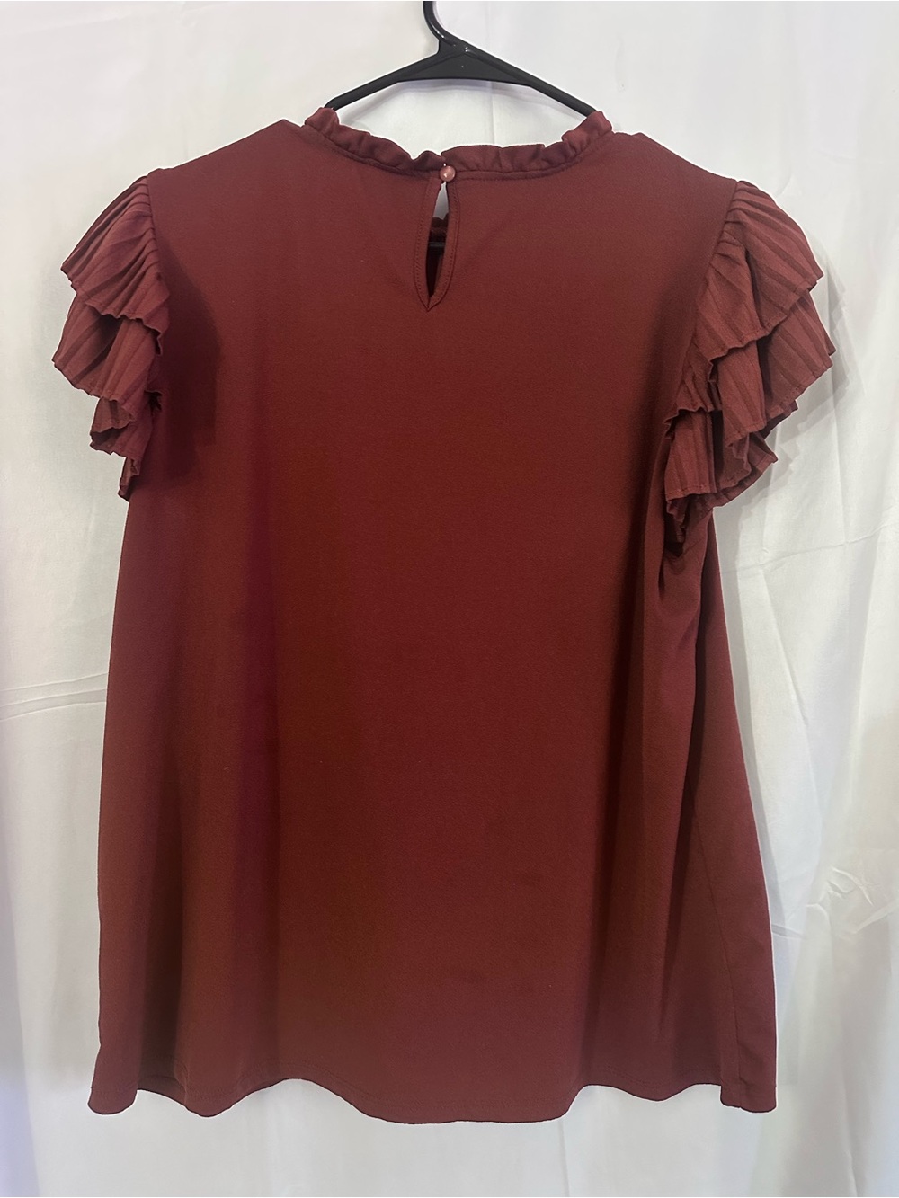 Adrianna Papell Wine Ruffle-Sleeve Blouse - Picture 2 of 3